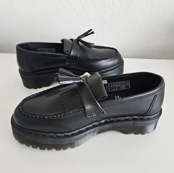 NWT Dr. MartensVegan Adrian Felix Platform Black Tassel Loafers, Mens 10